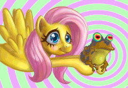 Size: 475x325 | Tagged: safe, artist:arimovergremrider, derpibooru import, fluttershy, pegasus, pony, animated, blinking, female, futurama, gif, hypnotoad, mare, smiling, this will end in hypnosis, toad