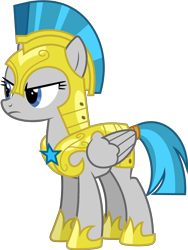 Size: 1442x1920 | Tagged: safe, artist:pirill, derpibooru import, edit, editor:nicogamer3000, guardian angel (character), windstorm, pegasus, pony, school raze, background pony, blue eyes, female, folded wings, frown, full body, guardsmare, mare, palette swap, recolor, royal guard, simple background, solo, standing, transparent background, wings