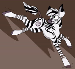 Size: 5000x4621 | Tagged: safe, artist:crookedbeetles, derpibooru import, oc, oc only, oc:palatinatus clypeus, zebra, happy, jumping, male, simple background, solo, tail, tail wrap