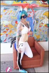 Size: 800x1200 | Tagged: safe, artist:cosplaydeviants, artist:dovah, derpibooru import, dj pon-3, vinyl scratch, human, clothes, converse, cosplay, cosplay deviants, costume, glowstick, irl, irl human, photo, shoes, sneakers, tattoo