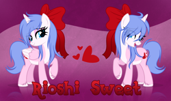 Size: 5156x3048 | Tagged: safe, artist:lazuli0209, artist:rioshi, artist:starshade, derpibooru import, oc, oc only, oc:rioshi sweet, alicorn, pony, 2021, alicorn oc, base used, blue eyes, blue mane, blue tail, bow, eye clipping through hair, eyebrows, eyebrows visible through hair, eyelashes, female, folded wings, hair bow, heart, heart eyes, high res, horn, mare, open mouth, open smile, pale belly, raised hoof, raised leg, shadow, show accurate, simple background, smiling, solo, standing, tail, two toned coat, unshorn fetlocks, wingding eyes, wings