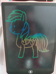 Size: 3120x4160 | Tagged: safe, derpibooru import, rainbow dash, cutie mark, dot eyes, photo, side view, smiling, tablet