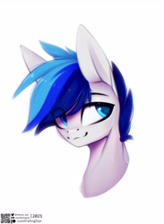 Size: 2462x3371 | Tagged: safe, artist:justafallingstar, derpibooru import, oc, oc only, pony, bust, eye clipping through hair, high res, simple background, solo, white background