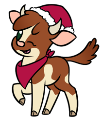 Size: 375x447 | Tagged: safe, artist:mynder, derpibooru import, arizona cow, them's fightin' herds, chibi, christmas, community related, hat, holiday, santa hat, simple background, solo, transparent background