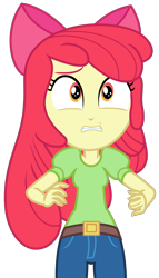 Size: 1500x2619 | Tagged: safe, artist:sketchmcreations, derpibooru import, apple bloom, better together, equestria girls, holidays unwrapped, belt, bow, clothes, concerned, female, hair bow, jeans, pants, simple background, the cider louse fools, transparent background, vector, worried