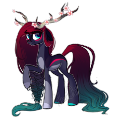 Size: 698x765 | Tagged: safe, artist:nazori, derpibooru import, oc, oc only, pony, antlers, eyelashes, female, flower, mare, raised hoof, raised leg, simple background, solo, transparent background