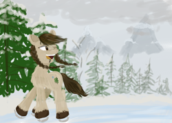 Size: 2100x1500 | Tagged: safe, artist:anonymous, oc, oc only, oc:north star, pony, female, fluffy, ice skating, mare, one eye closed, open mouth, snow, snowpony (species), solo, taiga pony