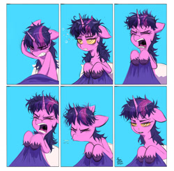 Size: 2040x2000 | Tagged: safe, artist:fanzeem, derpibooru import, twilight sparkle, twilight sparkle (alicorn), alicorn, pony, bedsheets, comic, ears, fetish, floppy ears, messy mane, nostril flare, nostrils, pillow, sick, sneeze spray, sneezing, sneezing fetish, snot, solo, tired