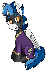 Size: 846x1260 | Tagged: safe, artist:whirlwindflux, derpibooru import, oc, oc only, oc:whirlwind flux, pegasus, pony, 2022 community collab, clothes, costume, derpibooru community collaboration, digital art, male, shadowbolts, shadowbolts costume, simple background, solo, stallion, transparent background