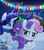 Size: 1600x1817 | Tagged: safe, artist:theretroart88, derpibooru import, rarity, spike, sweetie belle, dragon, pony, unicorn, boop, christmas, female, holiday, jealous, male, noseboop, shipping, sparity, straight