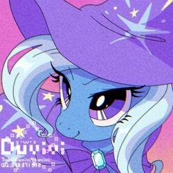 Size: 2000x2000 | Tagged: safe, artist:duvivi, derpibooru import, trixie, pony, unicorn, cape, clothes, female, grainy, hat, high res, mare, solo, trixie's cape, trixie's hat