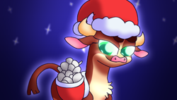 Size: 4240x2400 | Tagged: safe, artist:iceflower99, derpibooru import, arizona cow, cow, them's fightin' herds, christmas, community related, food, hat, holiday, salt, santa hat, thumbnail, video at source, video in description