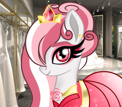 Size: 800x702 | Tagged: safe, artist:owocrystalcatowo, derpibooru import, oc, oc:azalea, pony, clothes, crown, dress, female, jewelry, mare, regalia, solo