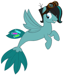 Size: 763x900 | Tagged: safe, artist:ceallen956, derpibooru import, oc, oc only, pegasus, pony, seapony (g4), blue eyes, dorsal fin, fin wings, fins, fish tail, flowing tail, goggles, seaponified, simple background, smiling, solo, species swap, tail, teeth, transparent background, wings