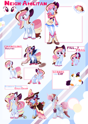 Size: 2030x2861 | Tagged: safe, artist:khimi-chan, derpibooru import, oc, oc only, oc:neigh-apolitan, cat, changeling, changeling queen, pony, unicorn, equestria girls, baby, baby pony, bow, changeling queen oc, clothes, dress, equestria girls-ified, female, hair bow, hat, horn, reference sheet, unicorn oc, witch hat