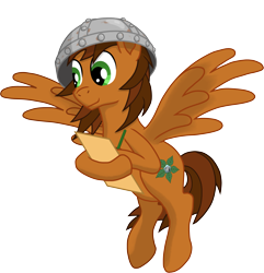 Size: 2941x3048 | Tagged: safe, artist:malte279, derpibooru import, oc, oc only, oc:leafhelm, pegasus, pony, 2022 community collab, cartographer, derpibooru community collaboration, flying, full body, green eyes, helmet, high res, hoof hold, male, pegasus oc, pencil, smiling, solo, spread wings, stallion, tail, two toned mane, two toned tail, wings