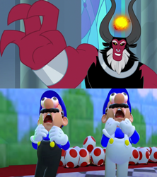 Size: 1920x2160 | Tagged: safe, derpibooru import, edit, edited screencap, screencap, lord tirek, centaur, season 9, the ending of the end, choking, comparison, evil grin, force choke, grin, smg3, smg4, smiling, super mario bros., the genesis arc, toad (mario bros)