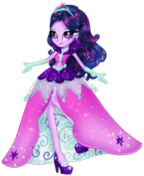 Size: 974x1190 | Tagged: safe, alternate version, artist:gihhbloonde, derpibooru import, twilight sparkle, equestria girls, alternate hairstyle, base used, clothes, dress, eyelashes, female, gloves, high heels, jewelry, long gloves, makeup, shoes, smiling, solo, tiara