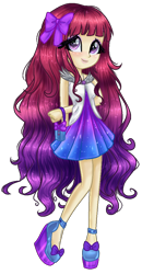 Size: 584x1122 | Tagged: safe, artist:gihhbloonde, derpibooru import, oc, oc:condensed milk, equestria girls, bow, clothes, eyelashes, female, hair bow, simple background, skirt, smiling, solo, transparent background