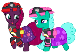 Size: 1280x883 | Tagged: safe, artist:choisky13, derpibooru import, glitter drops, tempest shadow, duo, paw patrol, request, simple background, transparent background