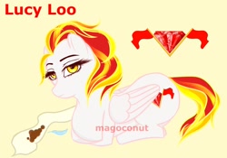 Size: 2048x1431 | Tagged: safe, artist:magoconut, derpibooru import, oc, oc:lucy loo, pegasus, pony, cutie mark, doodle, female, gambler, lying, mare, ponyloaf, prone, rich, stalker, watermark