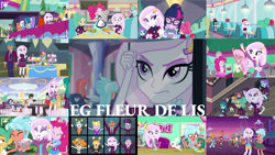 Size: 1280x721 | Tagged: safe, derpibooru import, edit, edited screencap, editor:quoterific, screencap, angel bunny, applejack, derpy hooves, fleur-de-lis, pinkie pie, rarity, sci-twi, scribble dee, snails, sunset shimmer, trixie, twilight sparkle, wiz kid, rabbit, equestria girls, equestria girls series, five lines you need to stand in, friendship games, pinkie pie: snack psychic, rollercoaster of friendship, tip toppings, tip toppings: fluttershy, spoiler:eqg series (season 2), animal, applejack's hat, boots, camera shot, cellphone, clothes, cowboy boots, cowboy hat, crossed arms, cutie mark on clothes, denim skirt, eyes closed, female, geode of shielding, geode of sugar bombs, geode of super strength, glasses, grin, hat, high heels, jacket, jewelry, magical geodes, male, music festival outfit, necklace, open mouth, open smile, phone, ponytail, rarity peplum dress, shoes, skirt, smartphone, smiling, tanktop