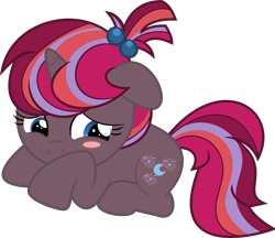 Size: 6995x6039 | Tagged: safe, artist:shootingstarsentry, derpibooru import, oc, oc only, oc:nightingale, pony, unicorn, absurd resolution, blue eyes, blushing, ears back, female, filly, foal, full body, horn, looking down, lying down, multicolored mane, multicolored tail, prone, simple background, solo, tail, transparent background, unicorn oc, vector