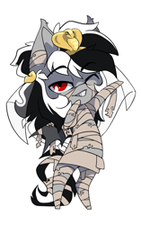 Size: 881x1406 | Tagged: safe, artist:arctic-fox, derpibooru import, oc, oc:stormdancer, bat pony, pony, undead, vampire, vampony, cute, halloween, holiday, looking at you, mummy, mummy costume, one eye closed, red eyes, simple background, solo, sticker, transparent background, wink