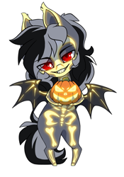 Size: 1005x1438 | Tagged: safe, artist:arctic-fox, derpibooru import, oc, oc:stormdancer, bat pony, pony, undead, vampire, vampony, bodypaint, cute, glowing, glowing eyes, halloween, holiday, looking at you, pumpkin, red eyes, simple background, smiling, solo, sticker, transparent background