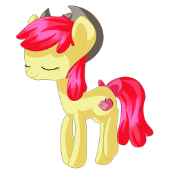 Size: 2000x2000 | Tagged: safe, artist:rue-willings, derpibooru import, apple bloom, earth pony, pony, alternate cutie mark, eyes closed, female, filly, foal, hat, older, older apple bloom, simple background, smiling, transparent background