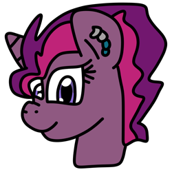 Size: 900x900 | Tagged: safe, artist:jadeharmony, derpibooru import, oc, oc only, oc:princess lovestruck (ice1517), pony, unicorn, bust, ear piercing, earring, female, heterochromia, jewelry, magical lesbian spawn, mare, offspring, parent:princess cadance, parent:tempest shadow, piercing, simple background, solo, transparent background