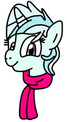 Size: 550x1000 | Tagged: safe, artist:jadeharmony, derpibooru import, oc, oc only, oc:riski alpine, pony, unicorn, bust, clothes, female, icey-verse, mare, offspring, parent:double diamond, parent:lyra heartstrings, parents:lymond, scarf, simple background, solo, transparent background