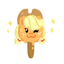 Size: 800x800 | Tagged: safe, artist:pink-pone, derpibooru import, applejack, :3, applejack's hat, clothes, cowboy hat, food, food transformation, freckles, hat, one eye closed, open mouth, popsicle, simple background, white background, wink