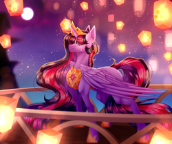 Size: 4680x3920 | Tagged: safe, artist:honeybbear, derpibooru import, princess twilight 2.0, twilight sparkle, twilight sparkle (alicorn), alicorn, pony, the last problem, absurd resolution, crying, cutie mark, eye clipping through hair, eyebrows, eyebrows visible through hair, female, immortality blues, lantern, mare, older, older twilight, paper lantern, solo