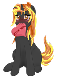 Size: 1848x2522 | Tagged: safe, artist:melody joy, derpibooru import, oc, oc only, oc:java, pony, unicorn, 2022 community collab, blushing, derpibooru community collaboration, female, heart, simple background, sitting, solo, transparent background