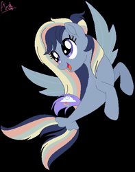 Size: 446x566 | Tagged: safe, artist:angelinaveve, derpibooru import, oc, oc only, pegasus, seapony (g4), base used, black background, dorsal fin, female, fin wings, fins, fish tail, flowing tail, open mouth, purple eyes, seaponified, signature, simple background, smiling, solo, species swap, spread wings, tail, wings