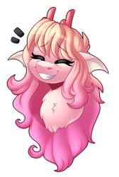 Size: 2006x2988 | Tagged: safe, artist:shyshyoctavia, derpibooru import, oc, oc only, merpony, seapony (g4), bust, chest fluff, commission, eyelashes, eyes closed, female, headshot commission, high res, pink mane, simple background, smiling, solo, teeth, transparent background