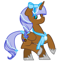 Size: 948x998 | Tagged: safe, artist:gihhbloonde, derpibooru import, oc, oc only, alicorn, pony, alicorn oc, base used, bow, colored wings, eyelashes, female, hair bow, hoof shoes, horn, mare, simple background, smiling, solo, two toned wings, white background, wings