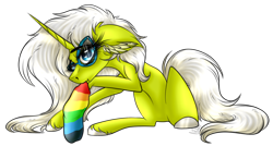 Size: 1280x686 | Tagged: safe, artist:beamybutt, derpibooru import, oc, oc only, pony, unicorn, clothes, ear fluff, ears, eyelashes, female, glasses, horn, mare, rainbow socks, simple background, socks, striped socks, transparent background, unicorn oc