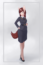 Size: 3587x5425 | Tagged: safe, artist:龙宠, derpibooru import, oc, oc:stowe finberg, anthro, unicorn, anthro oc, broken horn, clothes, female, high heels, horn, mare, shoes, uniform