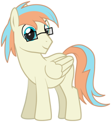 Size: 1100x1200 | Tagged: safe, artist:windy gleam, derpibooru import, oc, oc only, pegasus, pony, 2022 community collab, blue eyes, derpibooru community collaboration, folded wings, full body, glasses, male, pegasus oc, show accurate, simple background, smiling, solo, stallion, standing, tail, transparent background, two toned mane, two toned tail, wings