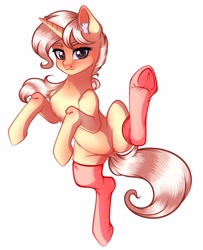 Size: 3272x4024 | Tagged: safe, artist:vetta, derpibooru import, oc, oc only, pony, unicorn, chest fluff, clothes, ear fluff, ears, female, looking at you, mare, simple background, socks, underhoof, white background