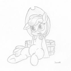 Size: 1200x1200 | Tagged: safe, artist:ramott, derpibooru import, apple bloom, earth pony, pony, buckeet, female, filly, foal, hat, solo, teenage apple bloom