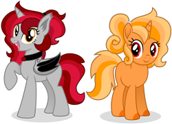 Size: 6748x4888 | Tagged: safe, artist:cirillaq, derpibooru import, oc, oc only, oc:platinum crimson, oc:sunset flame, bat pony, pony, unicorn, absurd resolution, female, mare, simple background, transparent background, vector