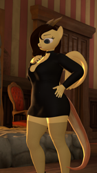 Size: 1080x1920 | Tagged: safe, artist:goren580, derpibooru import, oc, oc only, oc:charlie, anthro, original species, 3d, anthro oc, breasts, chubby, clothes, female, females only, horn, solo, source filmmaker