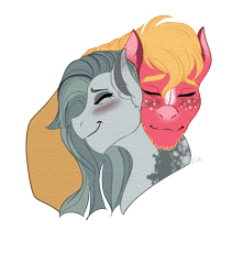 Size: 600x679 | Tagged: safe, artist:sunflareworks, derpibooru import, big macintosh, marble pie, earth pony, pony, blushing, bust, cute, daaaaaaaaaaaw, eyes closed, female, male, marblemac, mare, nuzzling, shipping, simple background, smiling, stallion, straight, transparent background