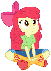 Size: 1659x2325 | Tagged: safe, artist:sketchmcreations, derpibooru import, apple bloom, better together, equestria girls, holidays unwrapped, belt, boots, bow, clothes, crossed legs, female, hair bow, jeans, pants, shoes, simple background, sitting, the cider louse fools, transparent background, vector