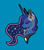 Size: 602x681 | Tagged: safe, artist:samoht-lion, derpibooru import, princess luna, alicorn, pony, blue background, bust, colored, eyes closed, eyeshadow, female, flat colors, headphones, mare, minimalist, purple eyeshadow, simple background, solo