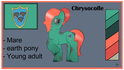 Size: 1192x670 | Tagged: safe, artist:schumette14, derpibooru import, oc, oc:chrysocolle, earth pony, alternate universe, multiverse, next generation, offspring, parent:limestone pie, parent:pinkie pie, parent:zephyr breeze, parents:limestonebreeze, parents:zephyrpie, ref