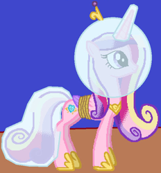 Size: 1140x1231 | Tagged: safe, artist:guihercharly, derpibooru import, edit, princess cadance, alicorn, pony, 1000 hours in ms paint, bound wings, cropped, crown, female, helmet, hoof shoes, jewelry, mare, moon, regalia, rope, solo, space, space helmet, stars, tail helmet, tied up, wings